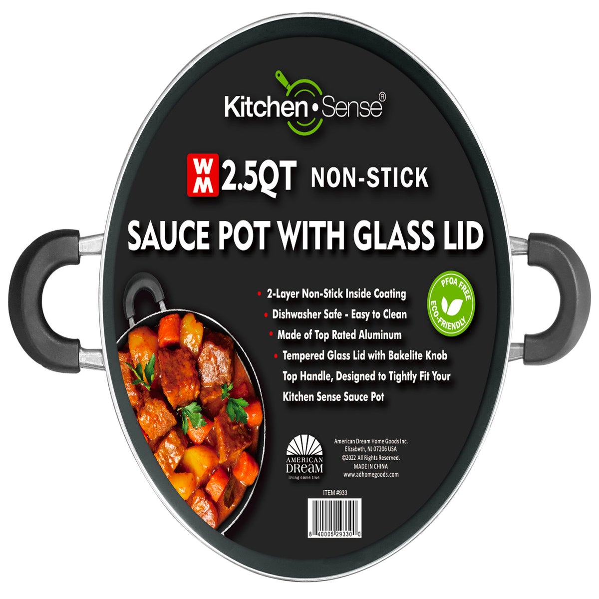 2.5Qt Non-Stick Sauce Pot w/ Glass Lid (6) - kitchen