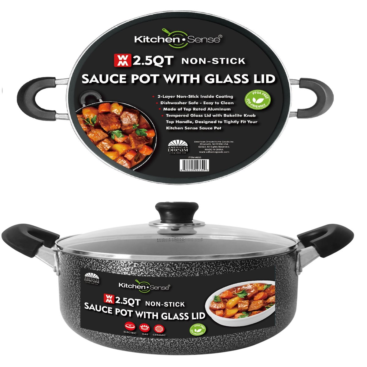 2.5Qt Non-Stick Sauce Pot w/ Glass Lid (6) - kitchen