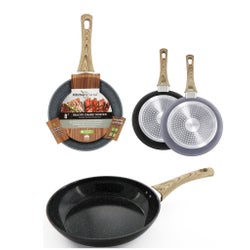 8" Black and Grey Ceramic Granite Skillet with Wooden Decal Handle (10)
