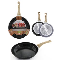 11" Black and Grey Ceramic Granite Skillet with Wooden Decal Handle (10)