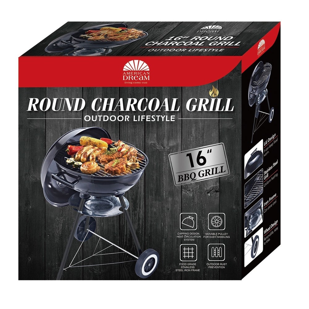 16" Round Charcoal Grill with lid and wheels (1)