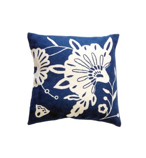 Cotton and Wool Hand Embroidered Floral Cushion