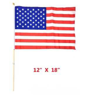 FLAG: USA, LARGE, W/WOODEN HANDLE 12"x18" (PK 12/144)