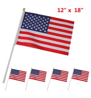 FLAG: USA, W/PLASTIC HANDLE 12"x18" #G6040 (PK 12/144)