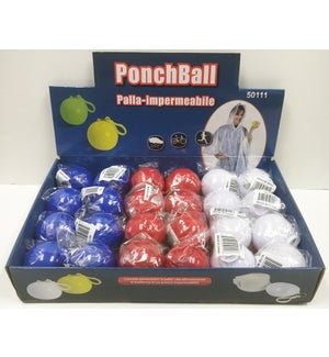 PONCHBALL: ADULT PONCHO IN PLASTIC BALL (24 PC DISPLAY) #50111