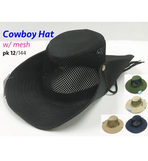HAT: COWBOY W/MESH, ASST. COLORS #608-67/M178 (PK 12)