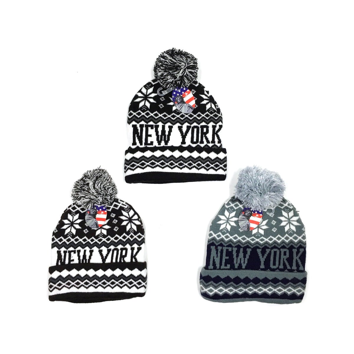 WINTER HAT: NY W/POM winter hat TRADING (jade) BLK/WHT/BLUE INTL 12/144) (PK | #11851 POM, JADE 