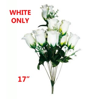 SILK FLOWER: 10 HEAD, 17" WHITE ROSE #6170WT (PK 72)