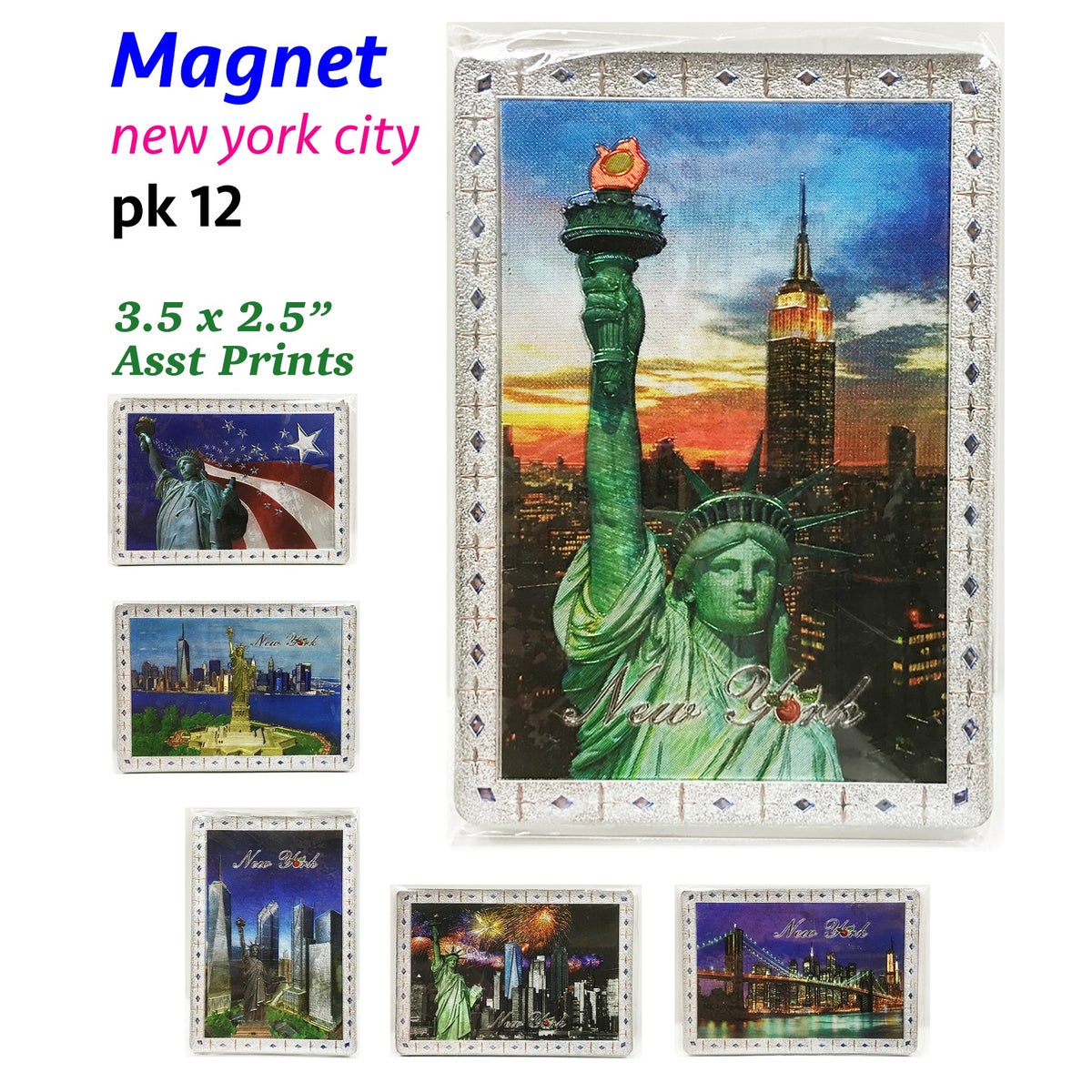 MAGNETS: NEW YORK CITY, ASST., 3.5"x2.5" #MG9009 (PK 12)