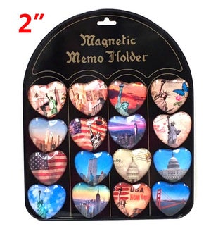 MAGNETS: 2" HEART NEW YORK W/MEMO HOLDER #004 (16 PC DISPLAY)