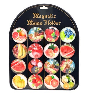 MAGNETS: 2" FRUITS W/MEMO HOLDER (16 PC DISPLAY)