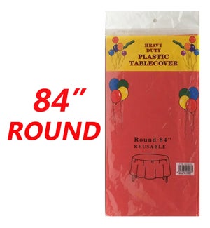 TABLECLOTH: PLASTIC, 84", ROUND, RED #B2067/02306 (PK 48)