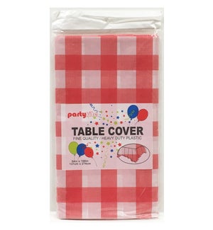 TABLECLOTH: PLASTIC, 54"x108", RED CHECKERS #HW0012 (PK 12/144)