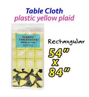 TABLECLOTH: PLASTIC, 54" X 84", YELLOW PLAID W/FLOWERS #16703