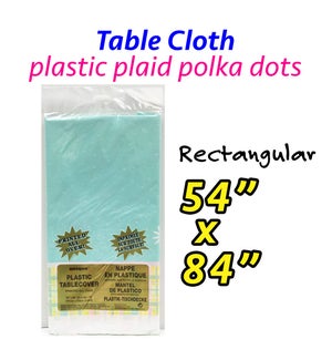TABLECLOTH: PLASTIC, 54" X 84", PLAID W/POLKA DOTS #50005