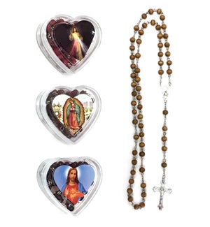 ROSARY IN HEART SHAPE CONTAINER, SCENTED (PK 12) 