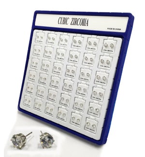 EARRINGS: DIAMOND ROUND, CUBIC ZIRCONIA,  ASST. SIZES, 36 PC IN DISPLAY
