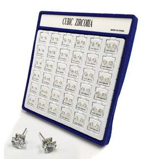 EARRINGS: DIAMOND SQUARE, CUBIC ZIRCONIA,  ASST. SIZES, 36 PC IN DISPLAY