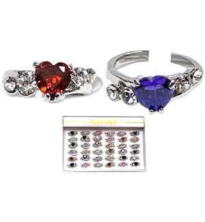 RING: COLOR HEART DIAMOND, SILVER #326 (36 PC DISPLAY)