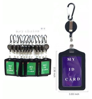 ID CARD HOLDER: RETRACTABLE, BLACK LEATHER VERTICAL #S7258/JH207339/67807B (PK 12)