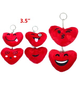 KEYCHAIN: 3.5" RED PLUSH HEART, EMOJI #D6655 (PK 12)