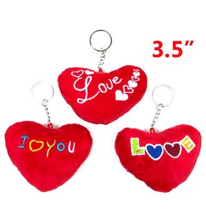 KEYCHAIN: 3.5" RED PLUSH HEART, LOVE #D6656 (PK 12)