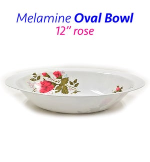 MELAMINE: OVAL BOWL, 12", ROSE DESIGN #610025B (PK 72)