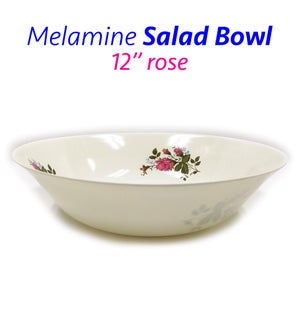 MELAMINE: 12", SALAD BOWL, ROSE DESIGN #610023B