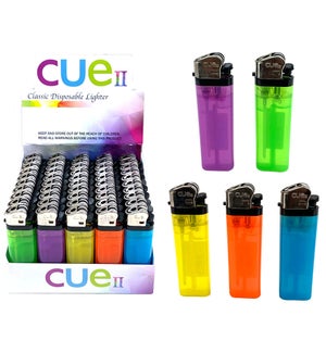LIGHTER: CUE II DISPOSABLE, NEON (50 PC DISPLAY)