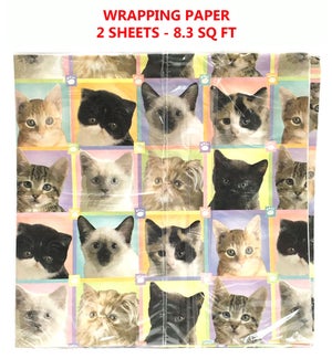 WRAPPING PAPER: CATS & FLOWERS, 8.3 SQ FT, 2 FLAT SHEETS #86232 (PK 24/72)