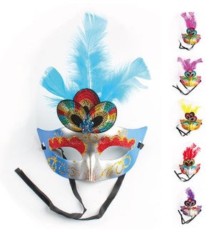 PARTY MASK: WGLITTER & FEATHERS, ASST. COLORS #40839