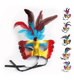 PARTY MASK: WGLITTER & FEATHERS, ASST. COLORS #40840
