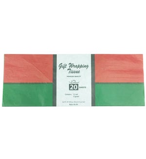 TISSUE PAPER: 20 CT, RED/GREEN, IN DISPLAY #37133 (PK 100)