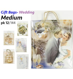 GIFT BAG: WEDDING, 8" X 9.5" X 4", 6 ASST., MEDIUM #041010