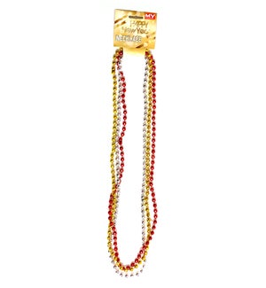 BEAD NECKLACE: 3 PK, RED/GOLD/SILVER #D6620 (PK 12/240)
