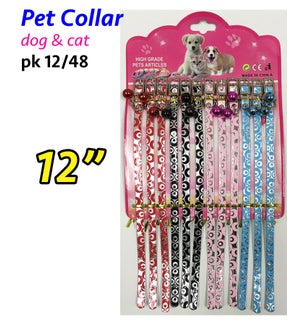 COLLAR: 12", DOG & CAT, ASST. COLORS W/CIRCLES & BELL (PK 12)