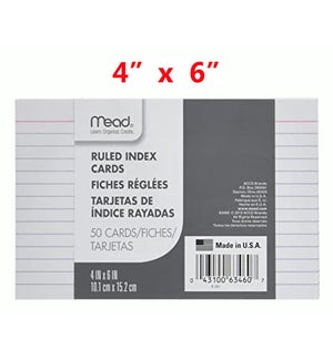 INDEX CARDS 4"x6", 50 CT MEAD #63460 (PK 72)