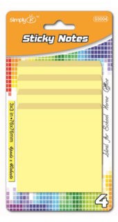 STICKY PADS: 4 PK, 50 SHT, YELLOW #03001A (PK 48) - notes, labels