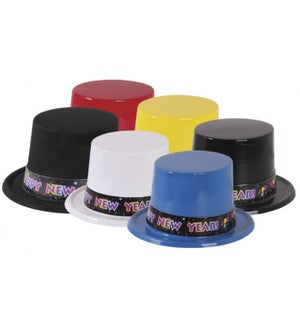 NEW YEAR: HATS, PLASTIC,TOP HAT, ASST. #LZ423/E24735 (PK 144)