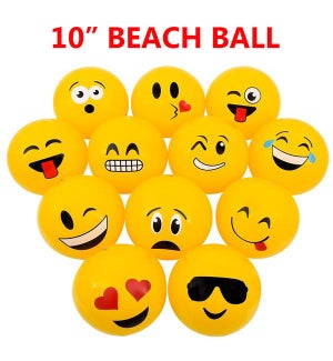 BEACH BALL: 10" EMOJI, ASST. #EM012 (PK 12/288)