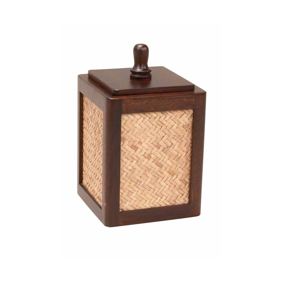 Q-Tip Holder in Mahogany & Rattan