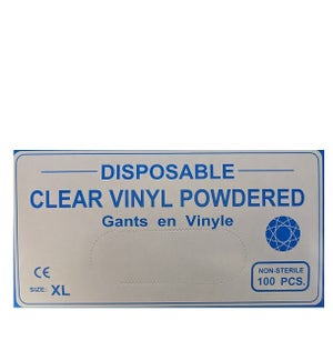 DM CLEAR VINYL POWDERED DISPOSABLE GLOVES X-LARGE