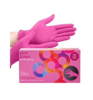 FRAM PINK PAWS NITRILE GLOVE - SMALL - 100/BOX