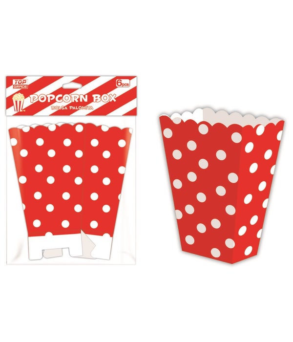6ct popcorn box red 12/144s polka dot