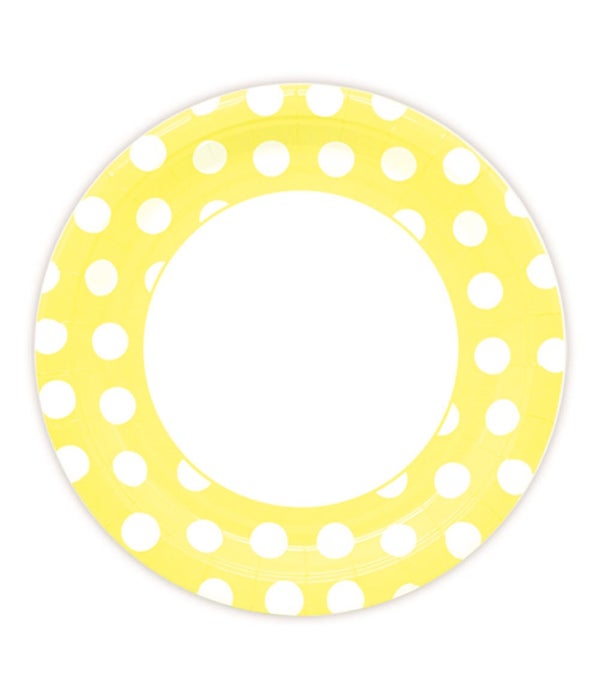 9"/8ct plate yellow 24/144s polka dot