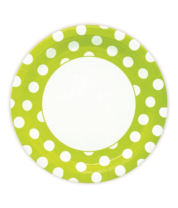9"/8ct plate lime green 24/144 polka dot