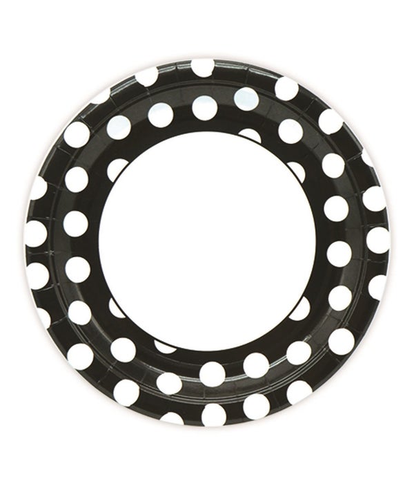9"/8ct pp plate black 24/144s polka dot