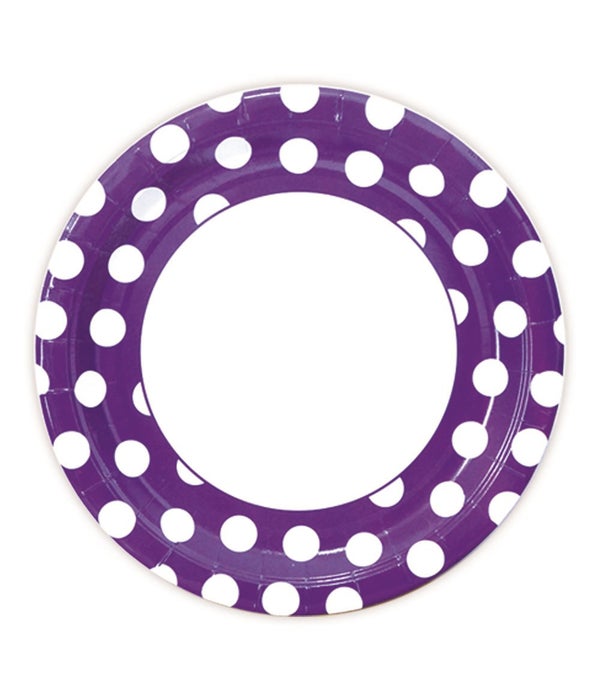 9"/8ct pp plate purple 24/144s polka dot
