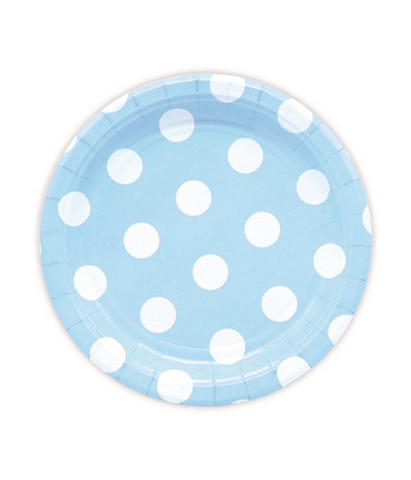 7"/8ct pp plate bb-blue 24/144 polka dot