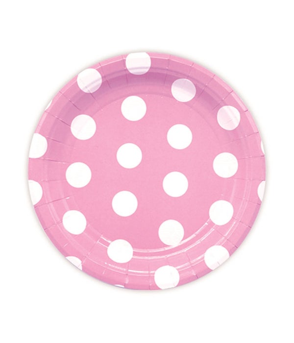 7"/8ct pp plate bb-pink 24/144 polka dot